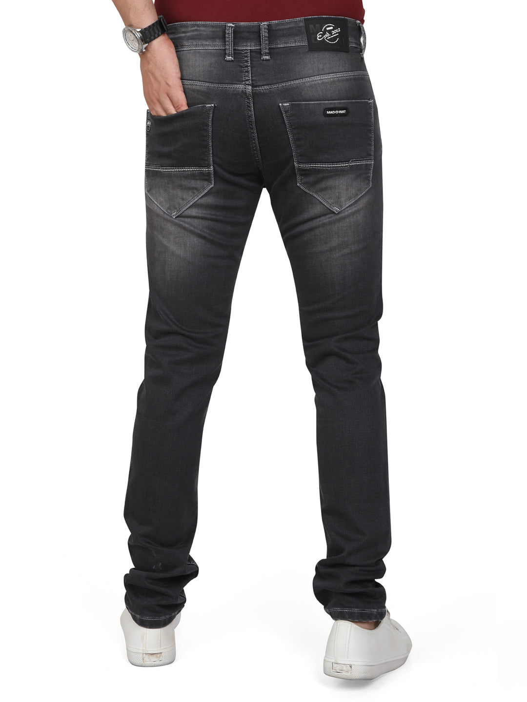 Men Regular Fit Mid-Rise Low Distress Stretchable Jeans