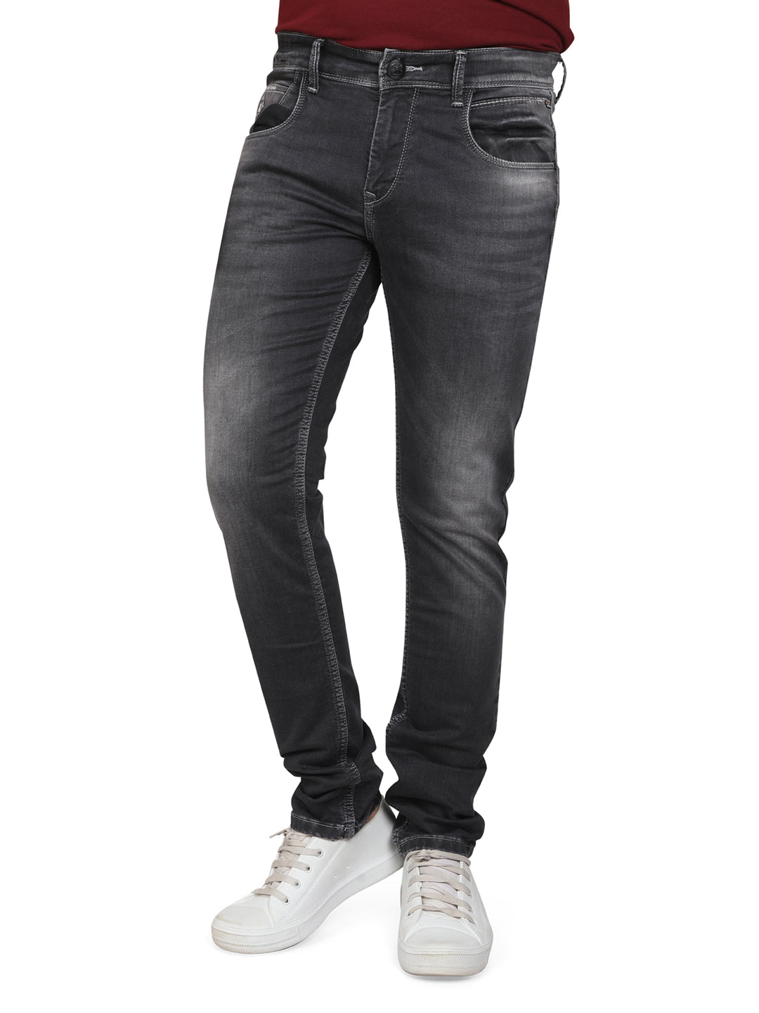 Men Regular Fit Mid-Rise Low Distress Stretchable Jeans